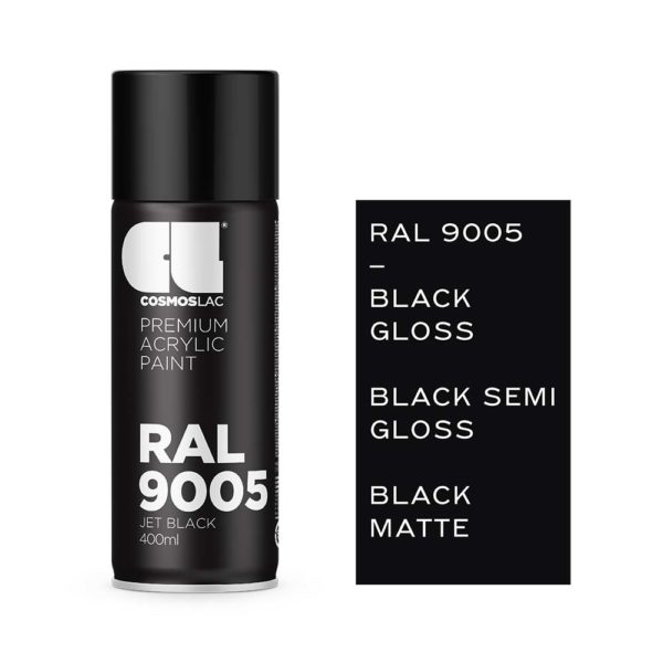 Cosmos Lac Ακρυλικό Σπρέι Ral 9005 Gloss Black 400ml • Δόμηση Ρόδου